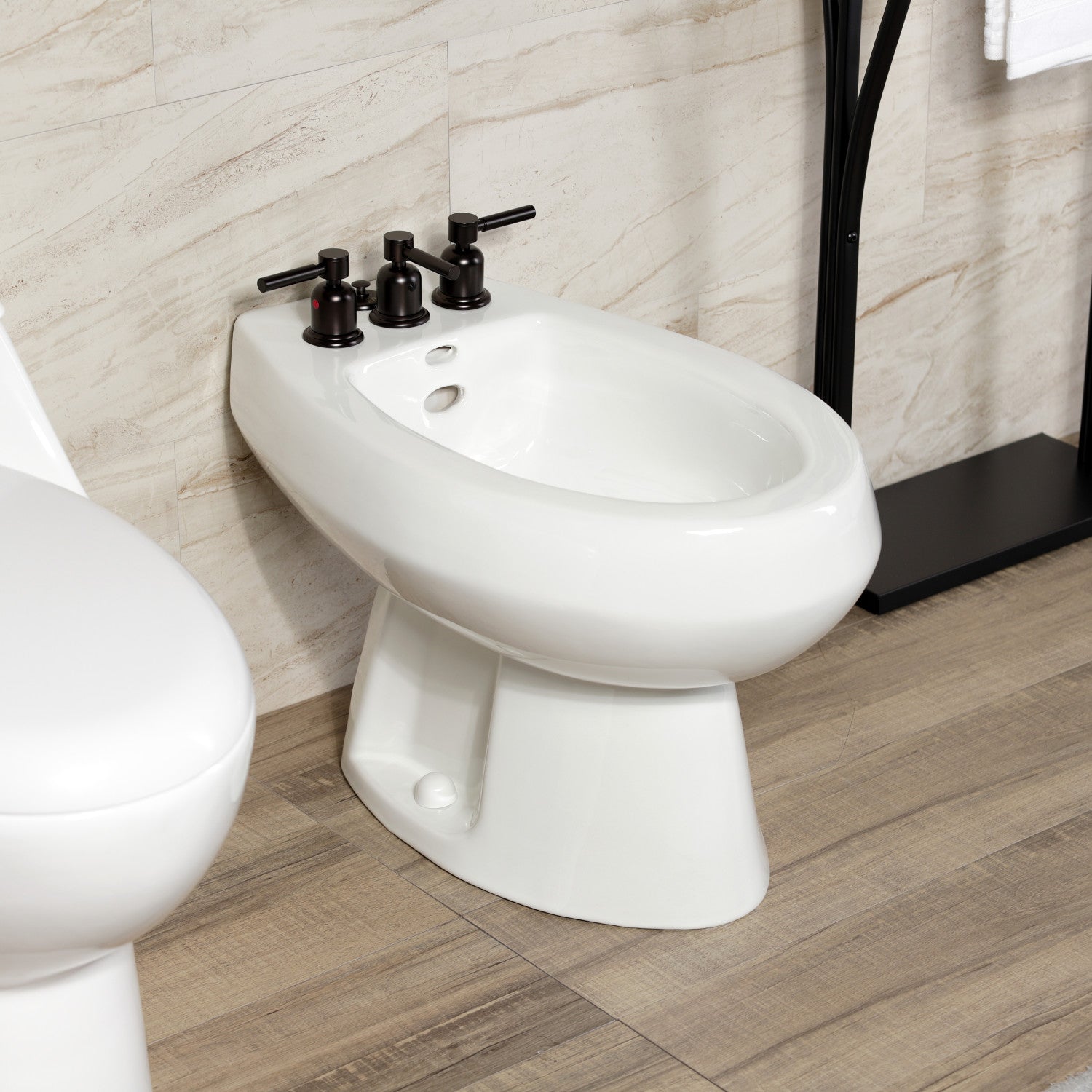 Kingston Sona KB6325DL - Concord Three-Handle Deck Mount Vertical Spray Bidet Faucet with Brass Pop-Up, Oil Rubbed Bronze — thumbnail 3